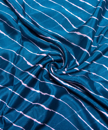 Teal Blue Lehariya Printed Chinon Silk Fabric